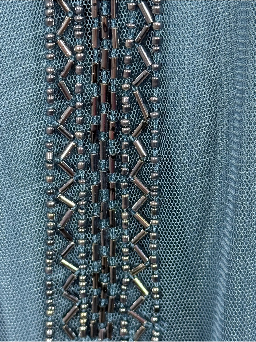 Aidan Mattox Teal Beaded Chevron Wedding Guest Mother Cocktail Dress Size 0 - Picture 7 of 16